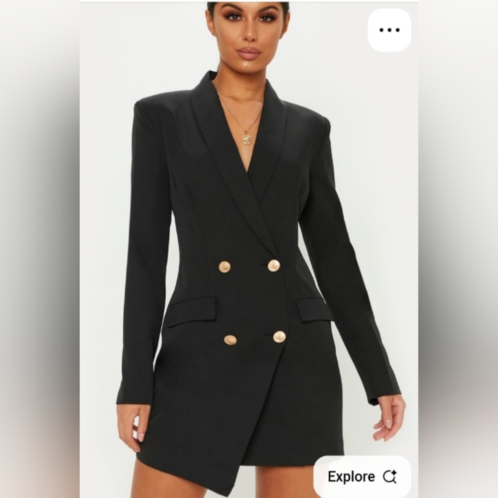 PrettyLittleThing,Gold and Black,Mini Blazer Dress, Chic Style, Size 8